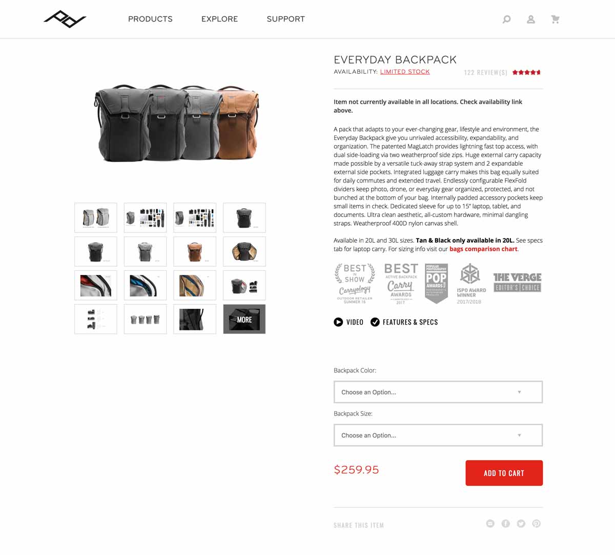 Peak Design Online Product Page